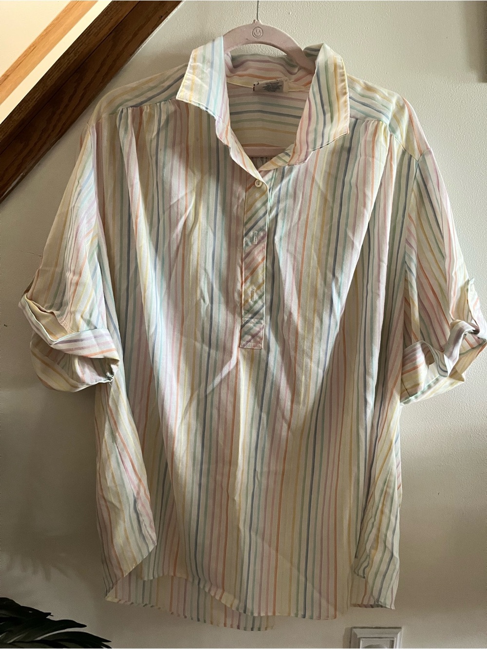 Lightweight Pastel Striped Men's Shirt - White with Multicolor Stripes